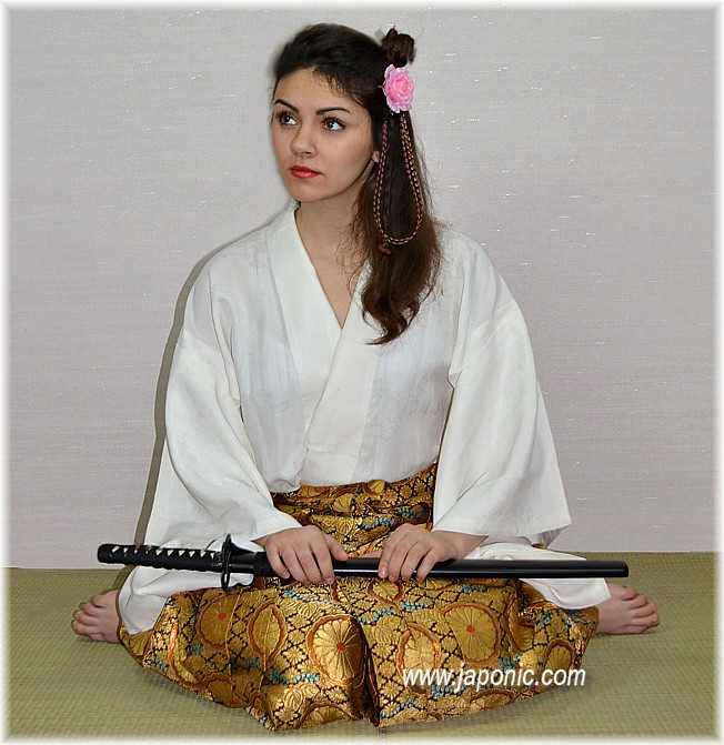 japanese traditional outfit: brocaded hakama and silk kimono