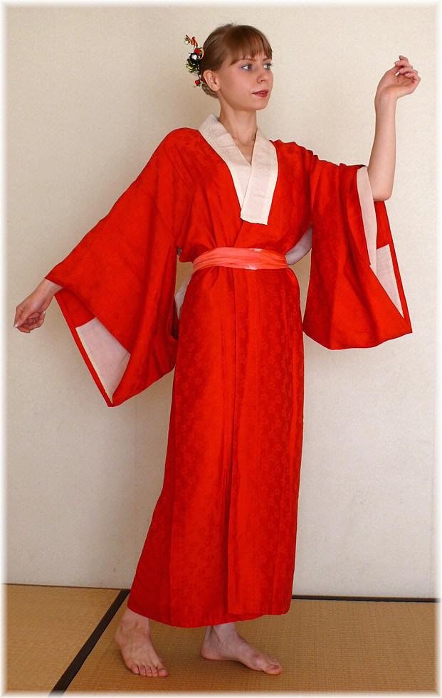japanese woman's silk antique kimono juban, 1930's