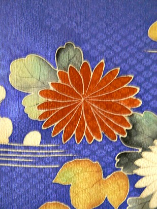 japanese antique silk kimono, detail of a painting
