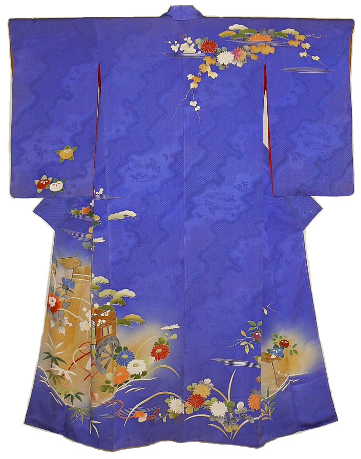 japanese antique silk kimono with hand painting, 1930's
