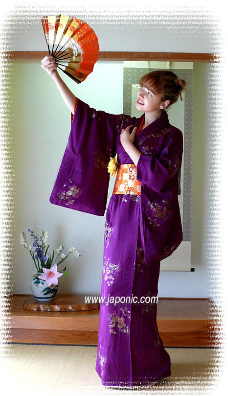 japanese woman's traditional silk kimono, antique