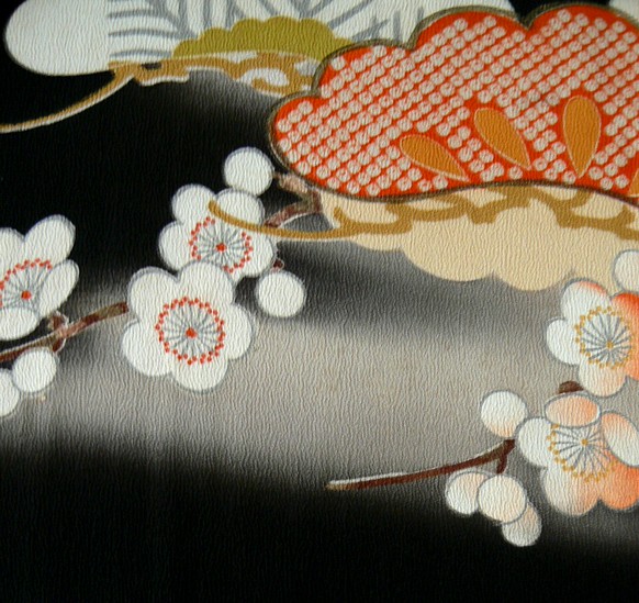 japanese antique kimono detail of hand painting