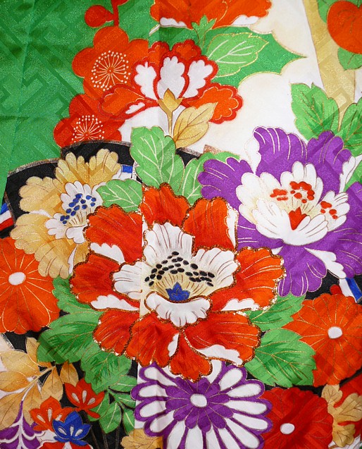 japanese silk kimono, detail of pattern