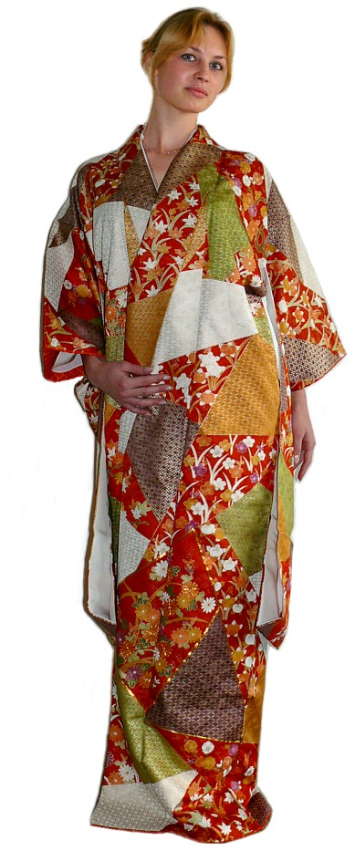 japanese traditional silk antique kimono with hand painted flowers 
