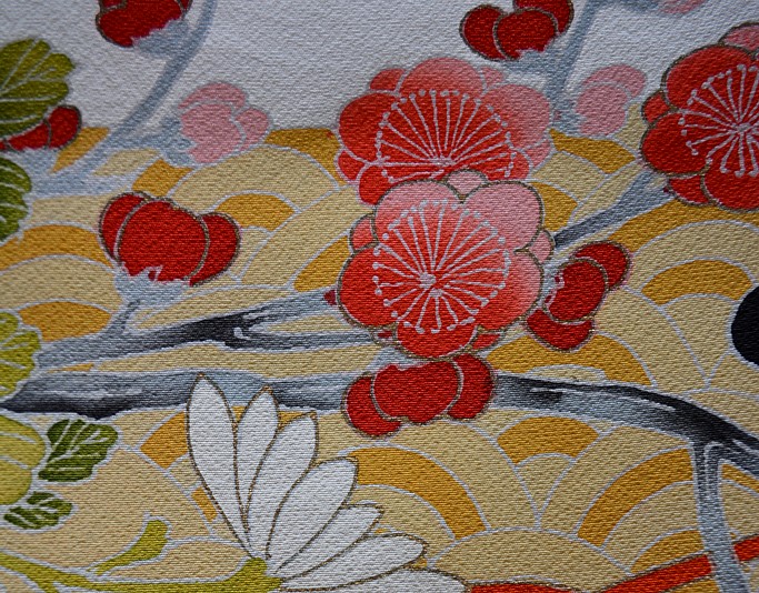 japanese silk kimono detail od hand painting