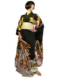 japanese antique silk kimono with hand painting