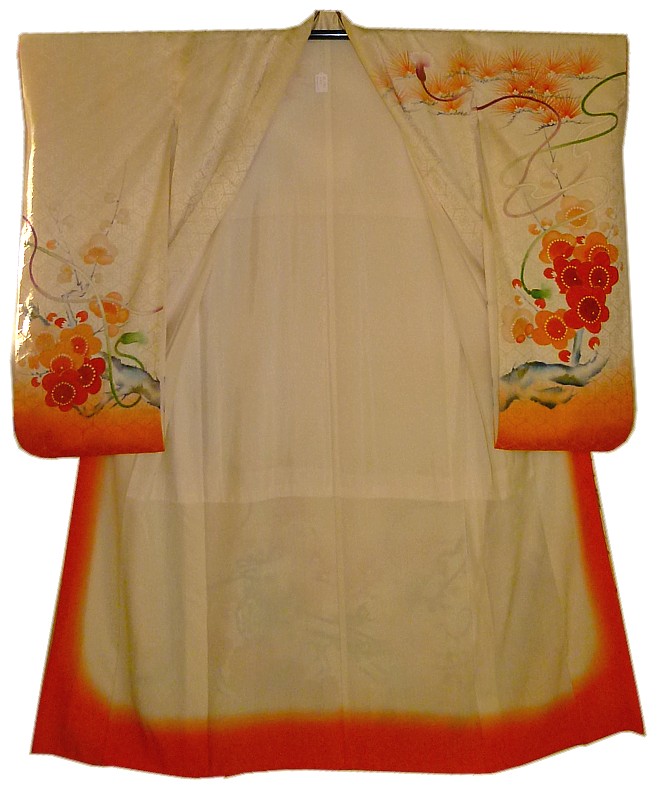 Japanese antique traditional silk hand painted kimono gown