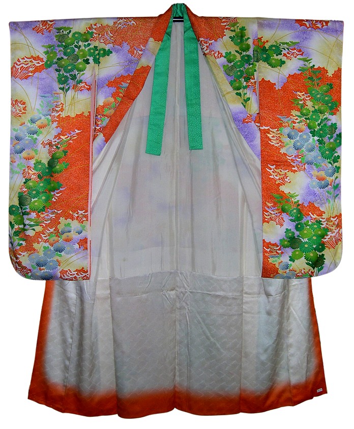japanese lady's hand painted vintage silk kimono, 1970's