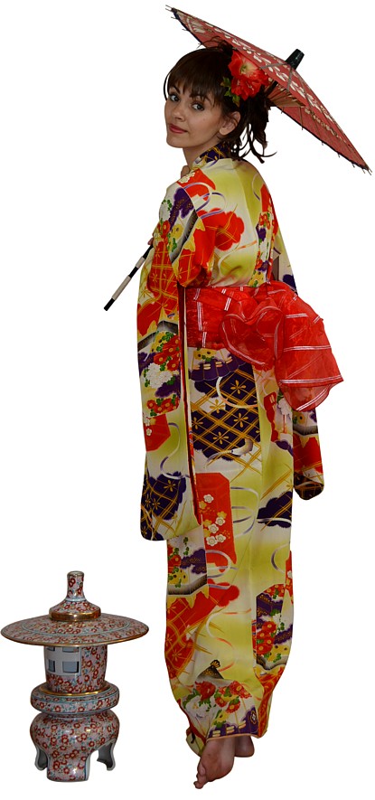 japanese lady's  silk antique kimono and obi belt