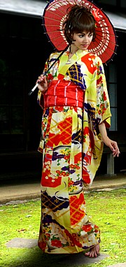 japanese lady's traditional hand painted silk kimono, vintage
