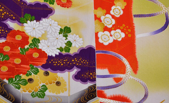 japanese traditional hand painted silk antique kimono detail
