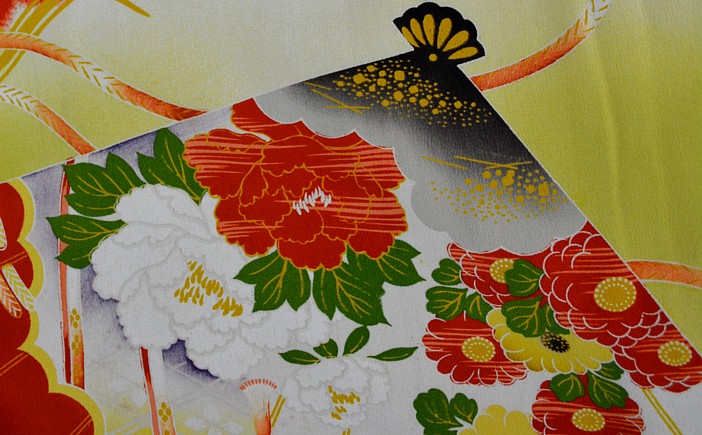 japanese traditional hand painted silk antique kimono detail