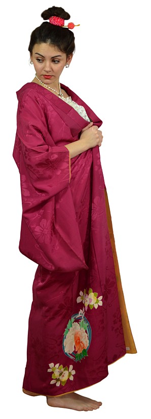 japanese woman's silk antique kimono as especial night robe