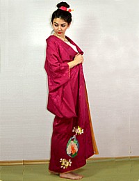japanese traditinal hand painted silk  kimono, vintage
