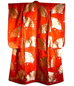 japanese wedding kimono gown with golden fans