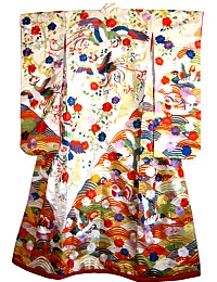 japanese wedding kimono gown with embroidered Japanese symbols of happiness and love