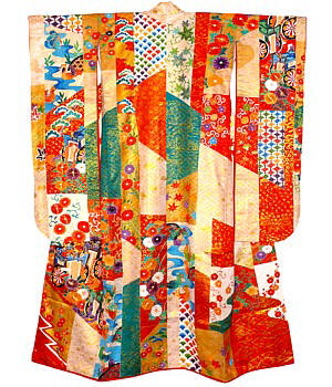 japanese wedding silk kimono hand painted and gilded