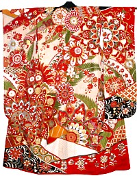 japanese antique hand painted and embroidered silk kimono
