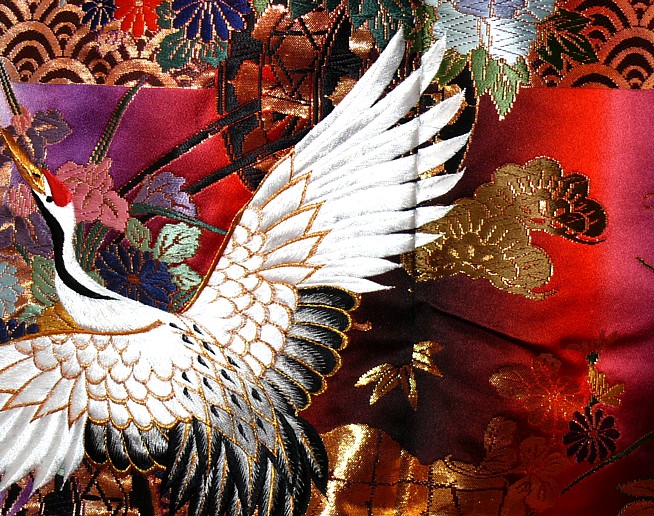 japanese wedding kimono detail of embroidery