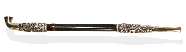 Japanese antique silver engraved smoking pipe of Meiji period ...