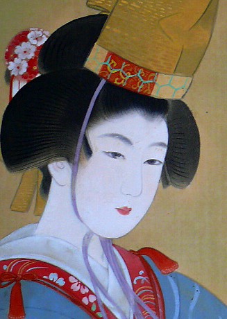 japanese antique painting on scroll, detail