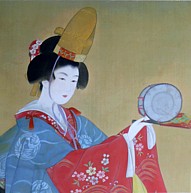 japanese antique picture on scroll : Dancing Lady with fan, 1920's