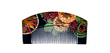 japanese antique hand painted wooden hair comb, Taisho period
