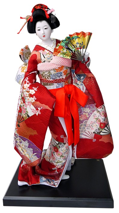 Japanese kimono doll with golden fan, 198o's.. Japanese Dolls ...