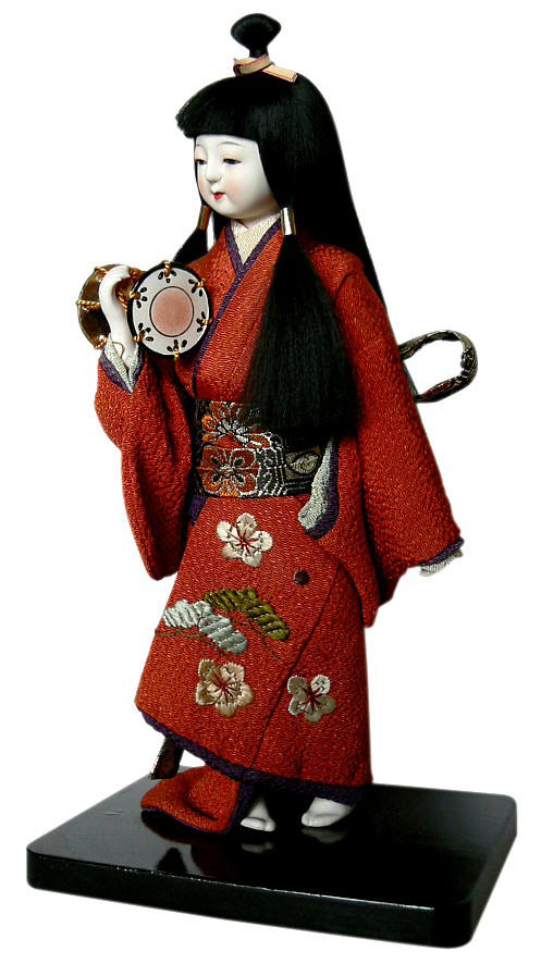 japanese antique doll with tambourine, 1930's