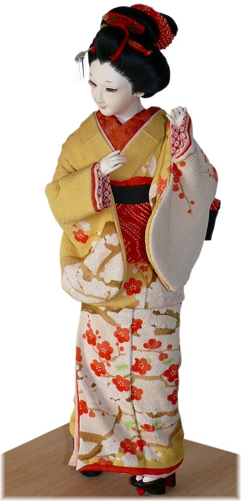 Japanese collectible silk face antique doll dressed with hand painted kimono, 1930's