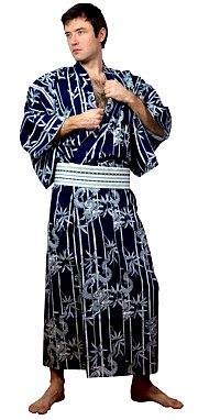 DM-S00901-01-WH YUKATA with Obi M Made in JAPAN MEN's Kimono Japanese HAPPI 58" 