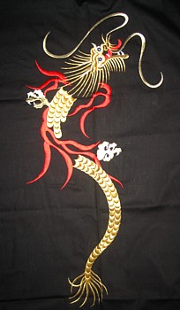 embroidered image of dragon  on Japanese kimono back