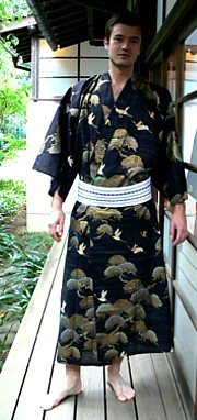 japanese man's cotton kimono is stylish home gown