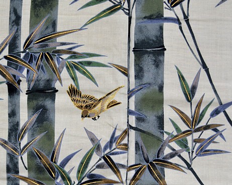 japanese kimono Bamboo and Birds, ivory color