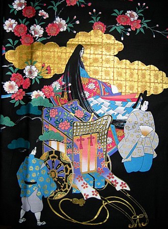 japanese woman's cotton kimono fabric details