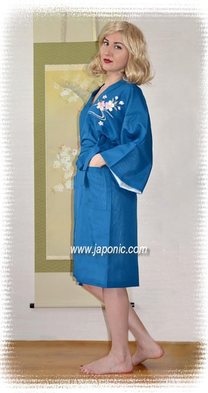 japanese short embroidered kimono with lining