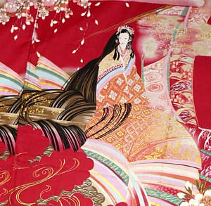 japanese woman's  kimono KAMAKURA, vinous color