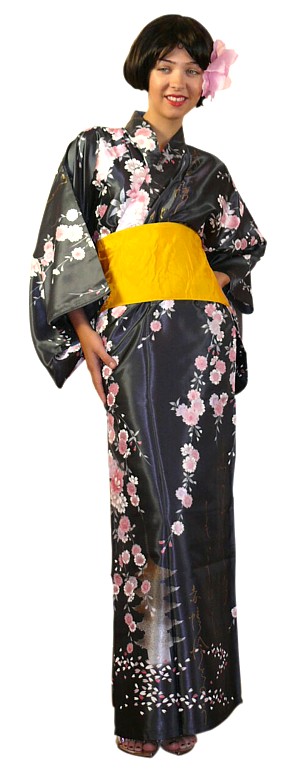 japanese kimono, silky polyester, made in Japan
