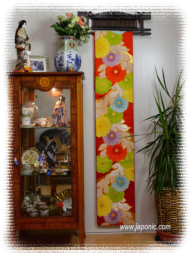 japanese silk vintage obi belt as wall decoration