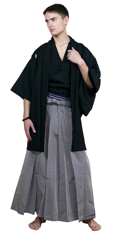 Japanese samurai clothes: kimono, haori jacket, hakama, obi belt