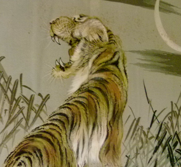 hand painted image of a Tiger on haori lining