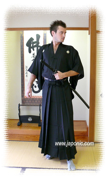 Japanese antique black silk man's kimono. Japanese clothes for martial ...