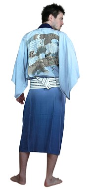 japanese man's silk kimono with hand painted Eagle on kimono back