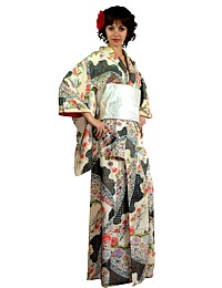 japanese woman'sl silk hand painted kimono antique
