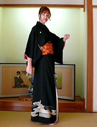 japanese woman's formal black silk  kimono. The Japonic Online Store