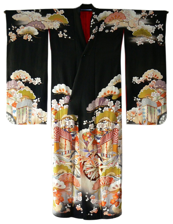 japanese lady's antique silk kimono hand painted and partly embroidered