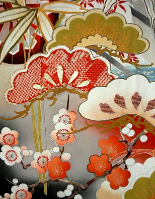 japanese antique kimono, detail of painting