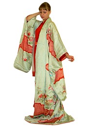 japanese traditional silk embroidered kimono