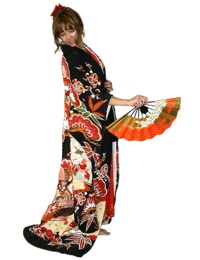 japanese traditional black silk hand painted kimono