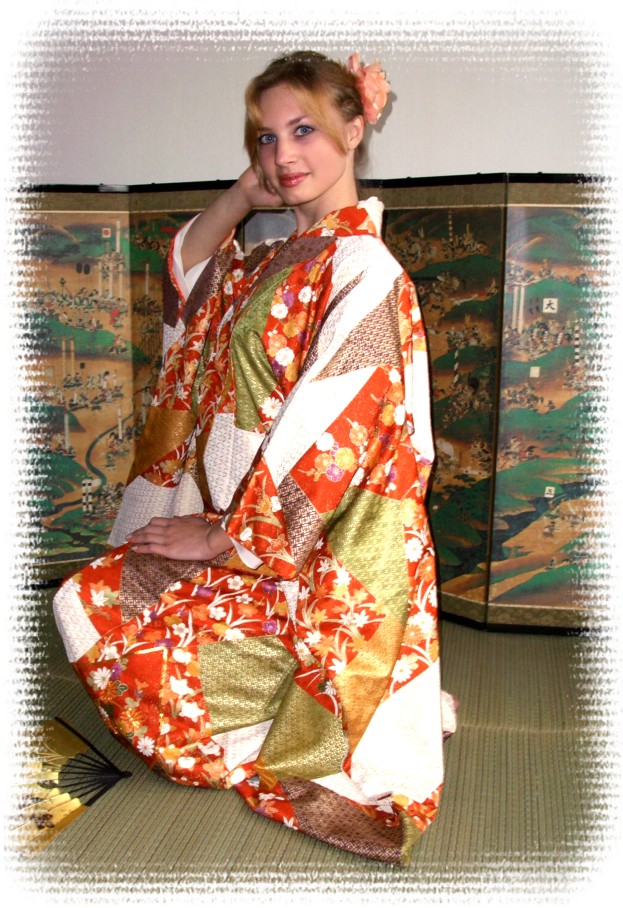 japanese traditional outfit: lady's silk kimono furisode. Japonica KK